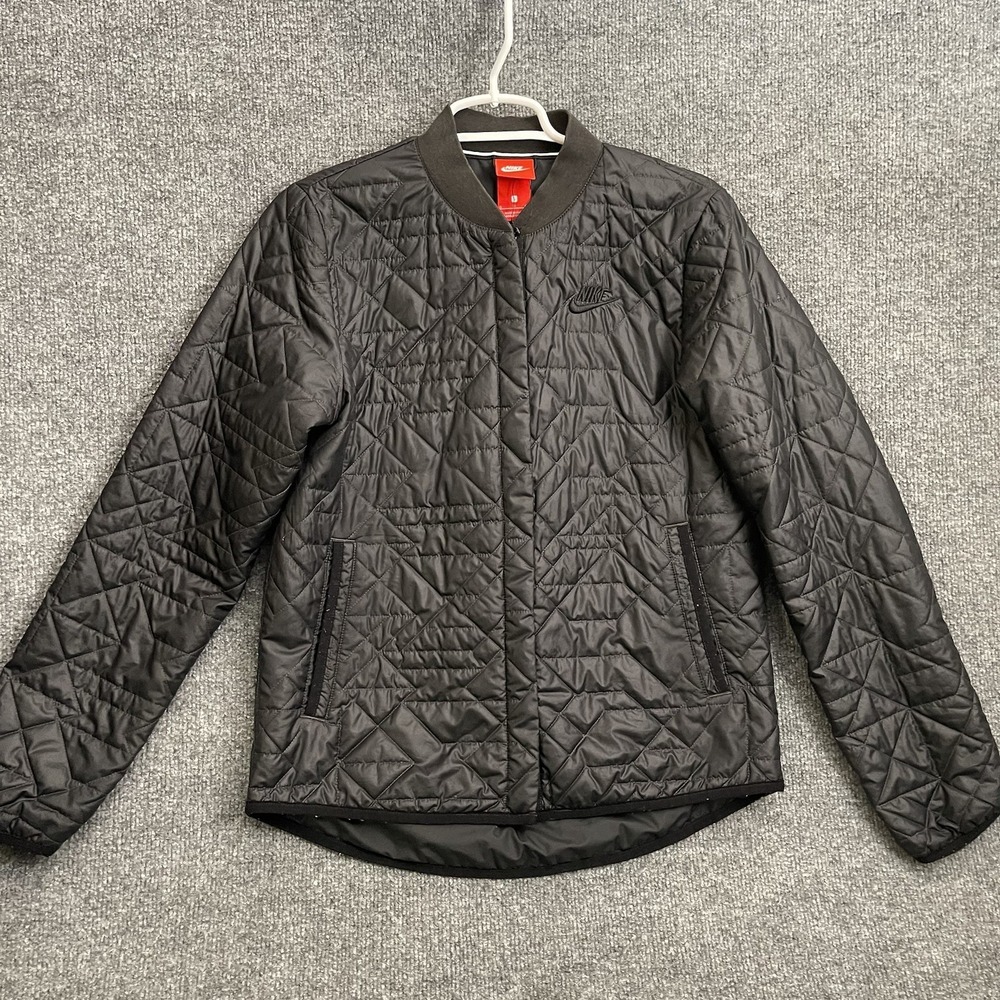 Nike Quilted Primaloft Jacket Womens Sz S Black Button Snap Sportswear 854747